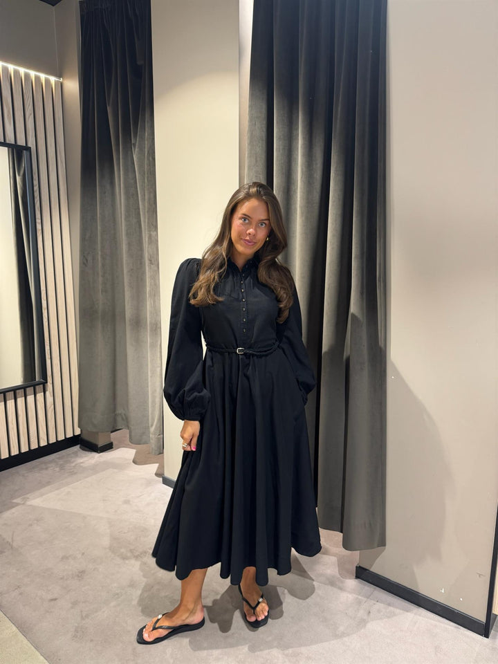Linen Shirt Dress  Black