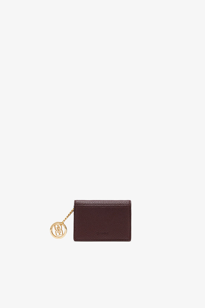 Ganni Card Holder w/Flap, Grained  Chicory Coffee