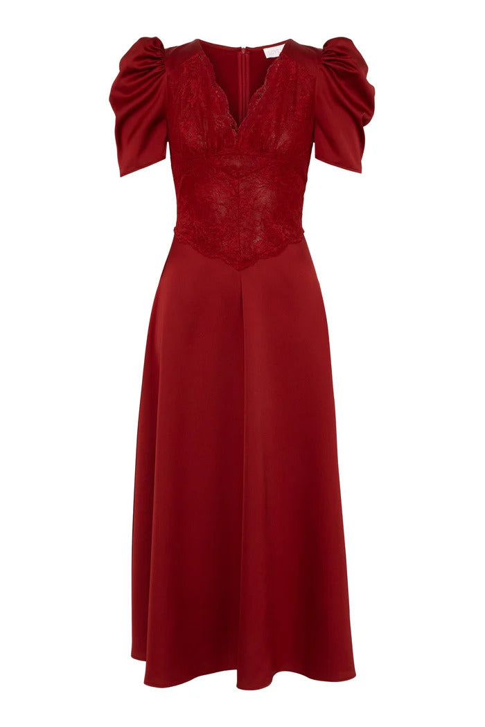 FRANCIS LACE MIDI DRESS  Red