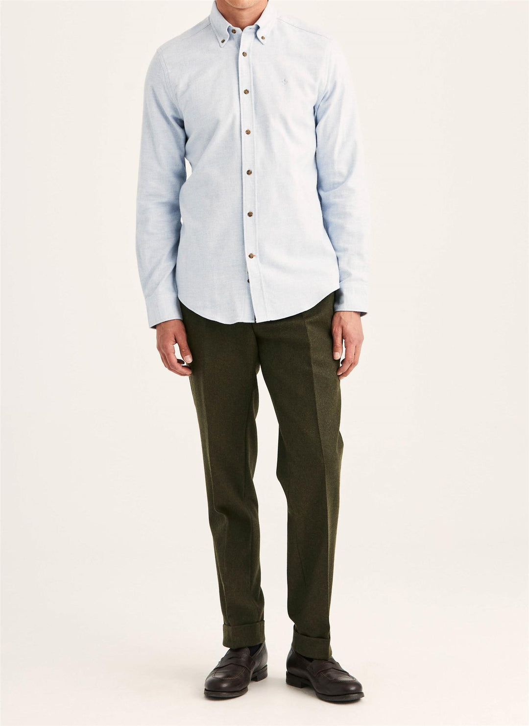 Flannel Herringbone Shirt-Slim Fit Light Blue