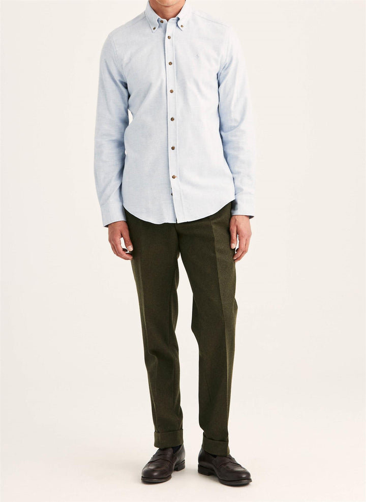 Flannel Herringbone Shirt-Slim Fit Light Blue