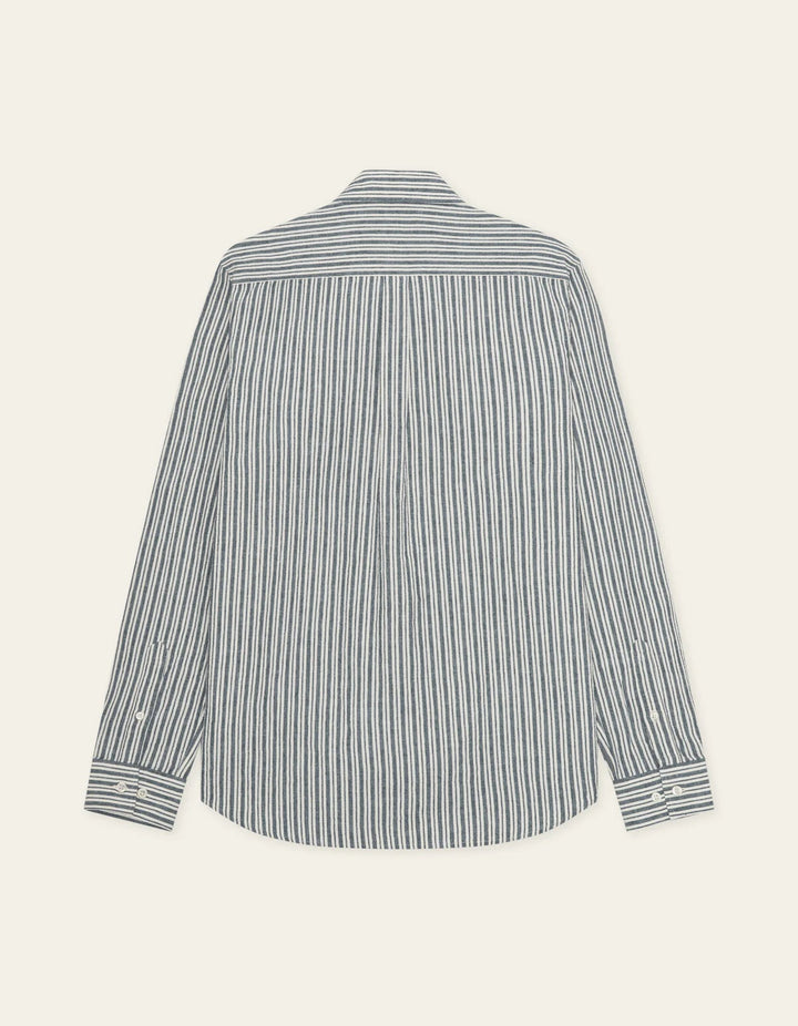STRIPE COTTON LINEN SHIRT  Dark Denim Blue