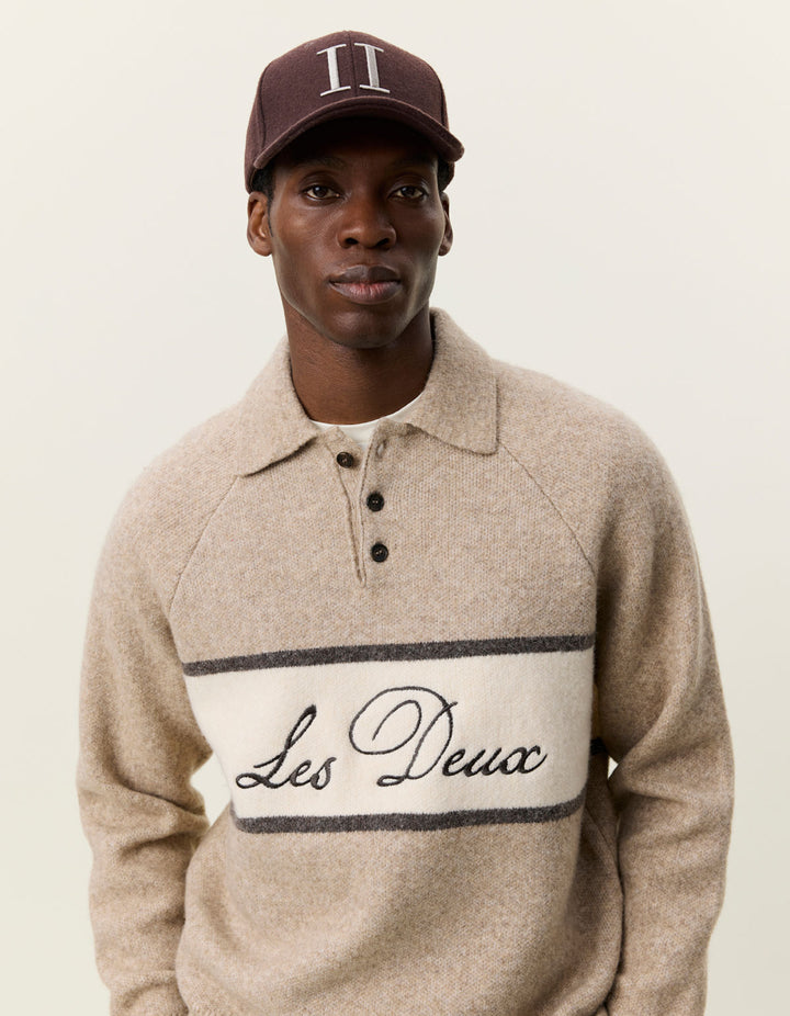 Signature Melange Knitted Polo Dark Sand Melange