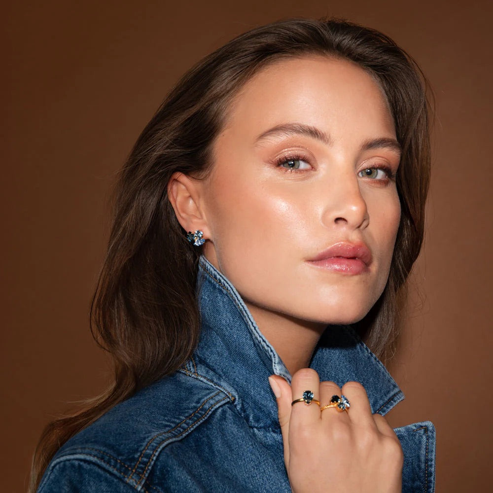 ANA EARRINGS GOLD  Denimblue Combo