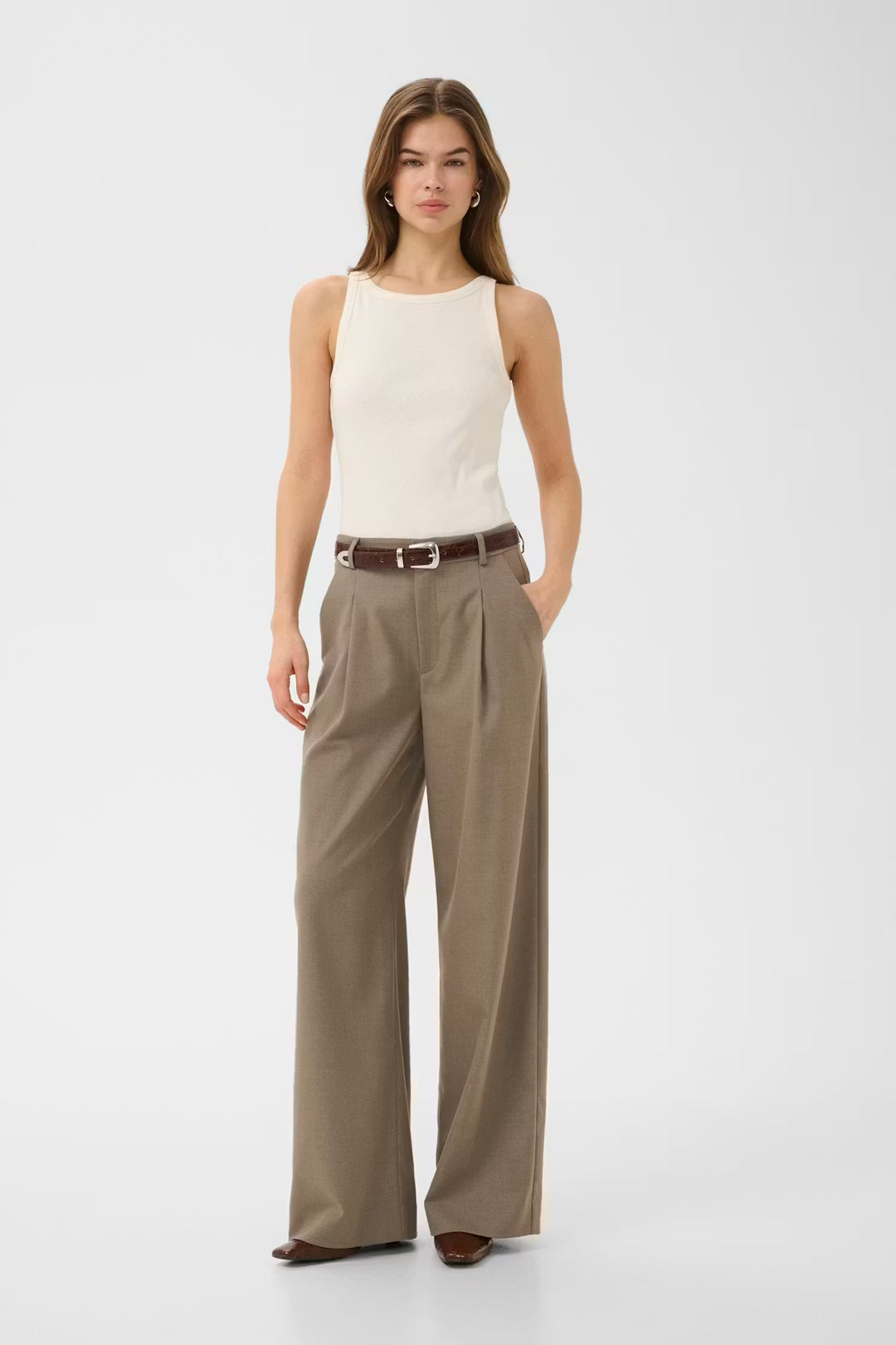 GZPAULA MW WIDE PANTS  Dark Timberwolf Melange