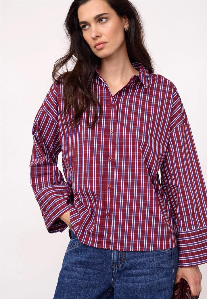 ReneeCC Check Cuff Shirt  Berry Red