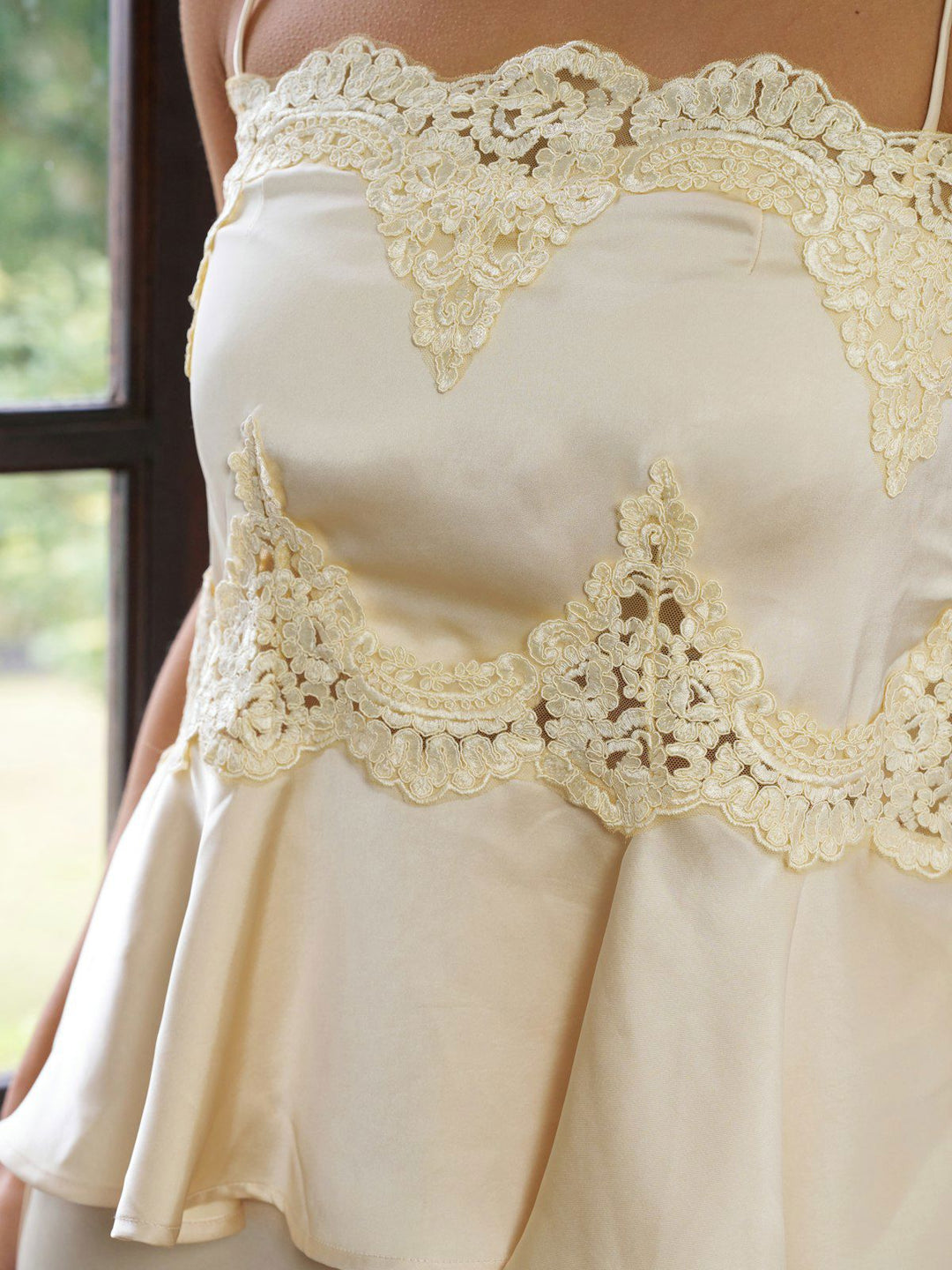 Kaela Heavy Sateen Lace Top  Light Yellow