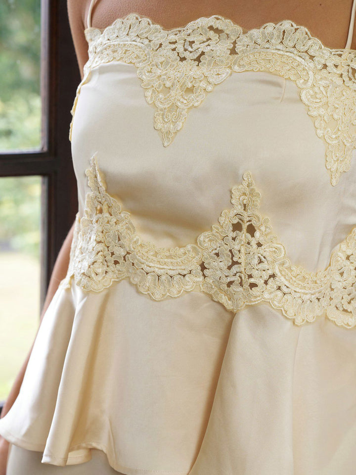 Kaela Heavy Sateen Lace Top  Light Yellow