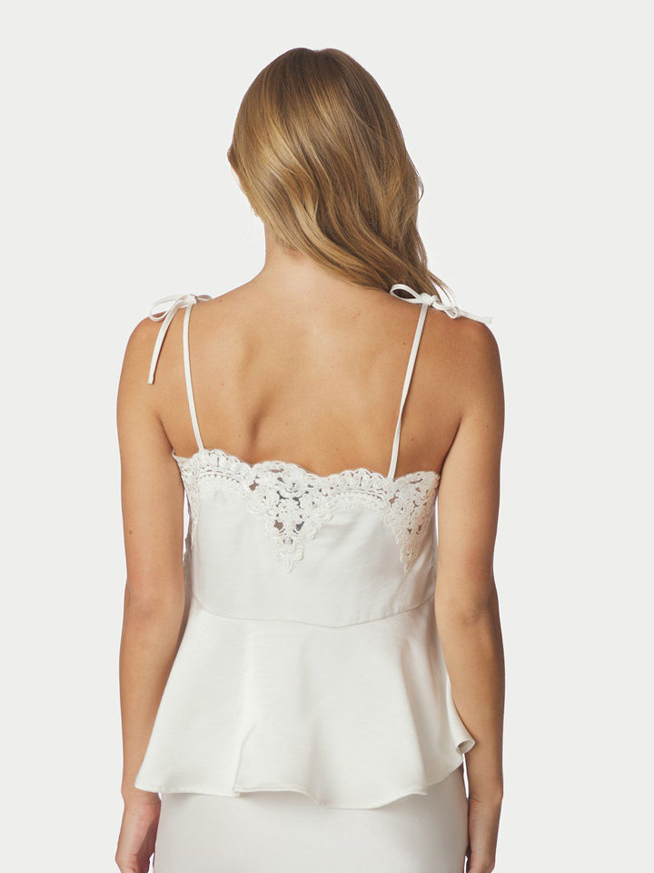 Kaela Heavy Sateen Lace Top  Pearl