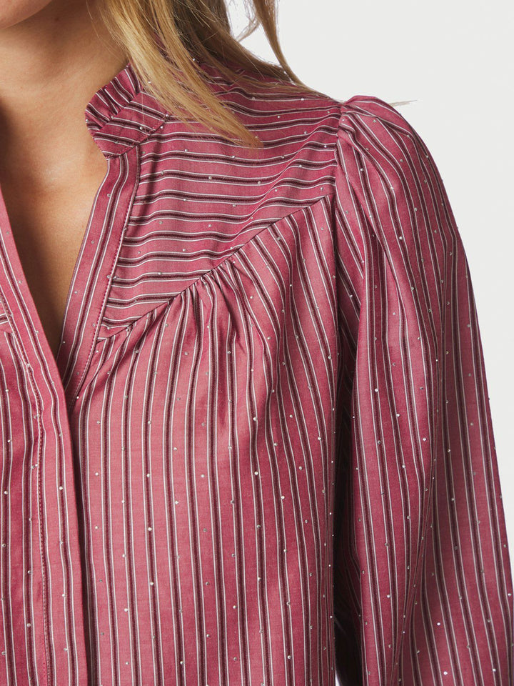 Astrida Soft Stripe Stone Blouse  Dark Rose
