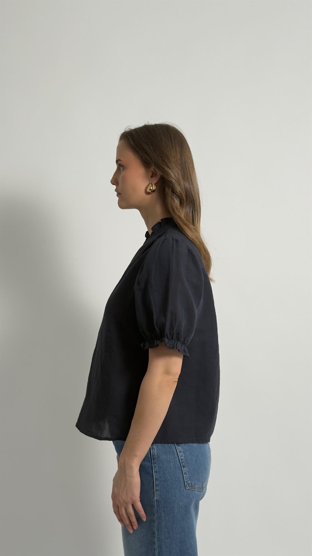 ODESA LINEN BLOUSE  Navy