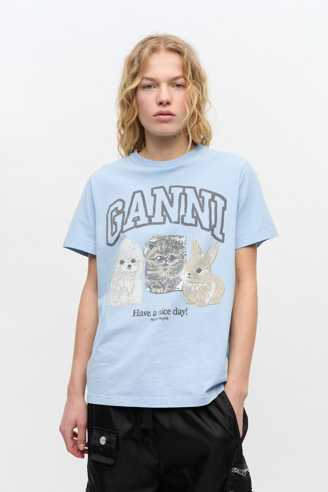 Basic Cotton Jersey Animals Relaxed T-shirt  Chambray Blue