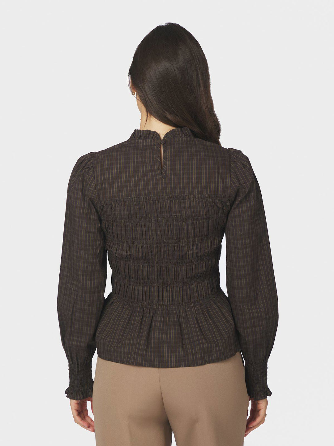 Possa Big Check Blouse Brown Check