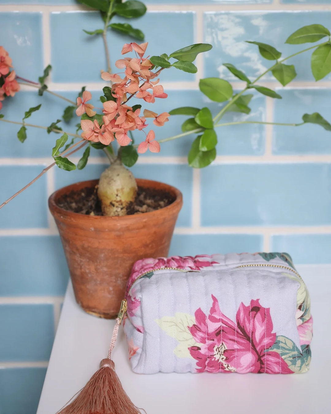 Makeup Bag Linen  Blue Posy