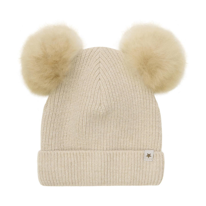 Hat Knit Alpaca Pompoms  Sand Melange