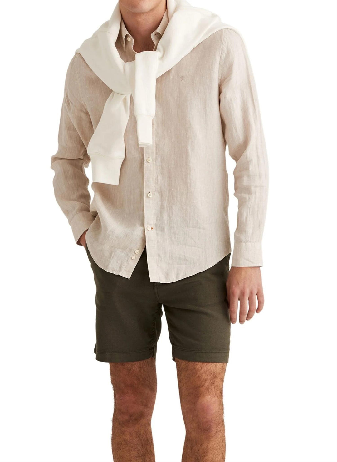 Douglas Linen Herringbone Shirt-Classic Fit  Khaki