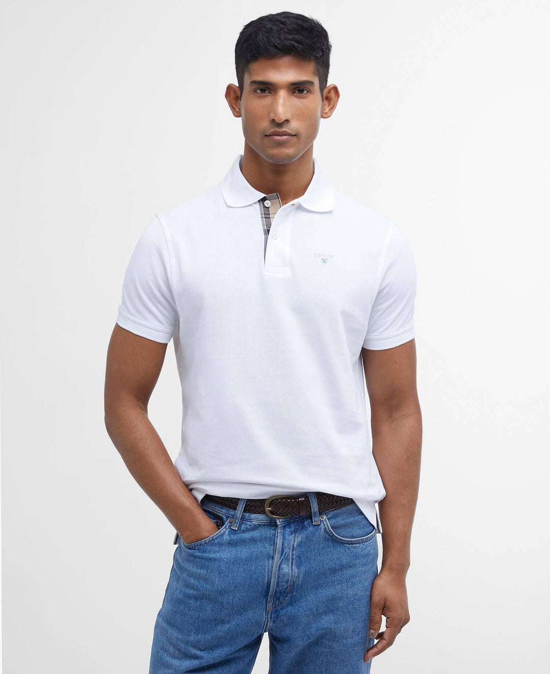 Tartan pique polo shirt  White