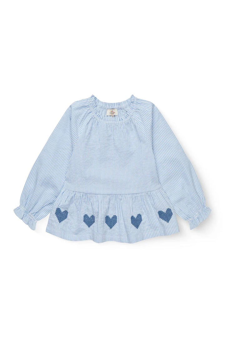 SEERSUCKER LS BLOUSE W. EMB.  Sky Blue W Cream Stripe