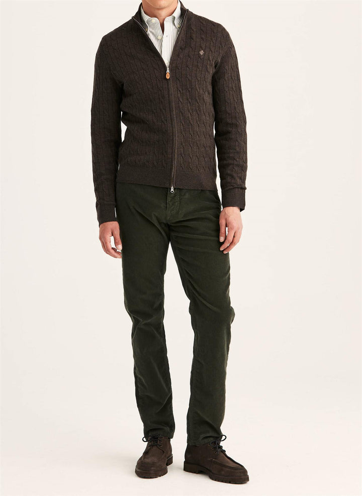 Merino Cable Zip Cardigan  Brown