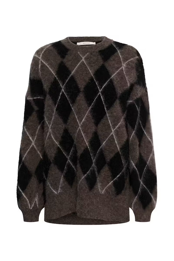 SIDA MULTI LONG PULLOVER  Black/Chestnut/Ivory