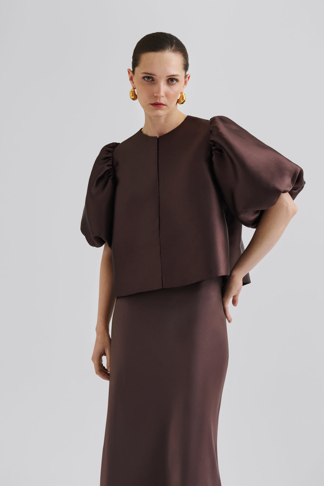 Cleo Pouf Sleeve blouse  Chocolate