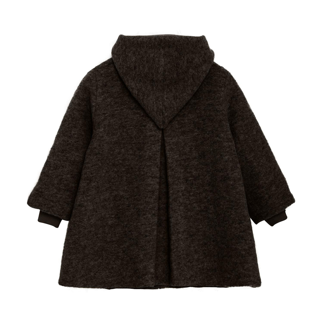Coat Hood Wool w. Lining  Dark Brown Melange