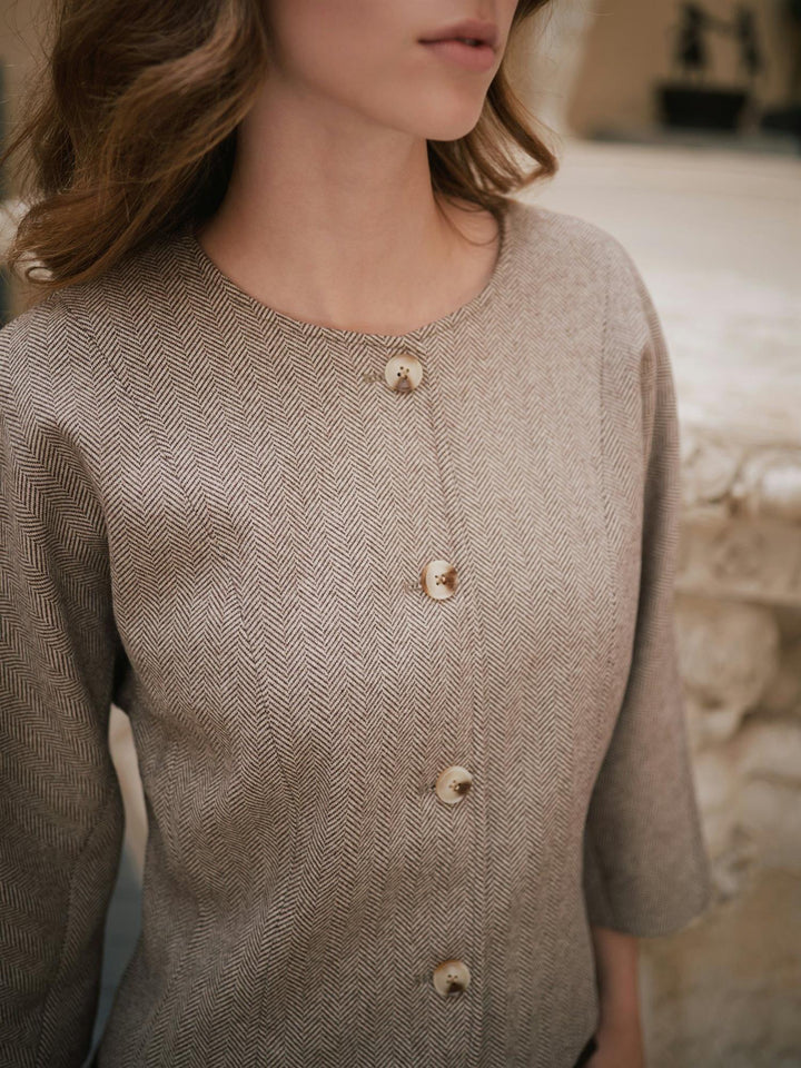 Mesto light Herringbone Jacket  White/Brown