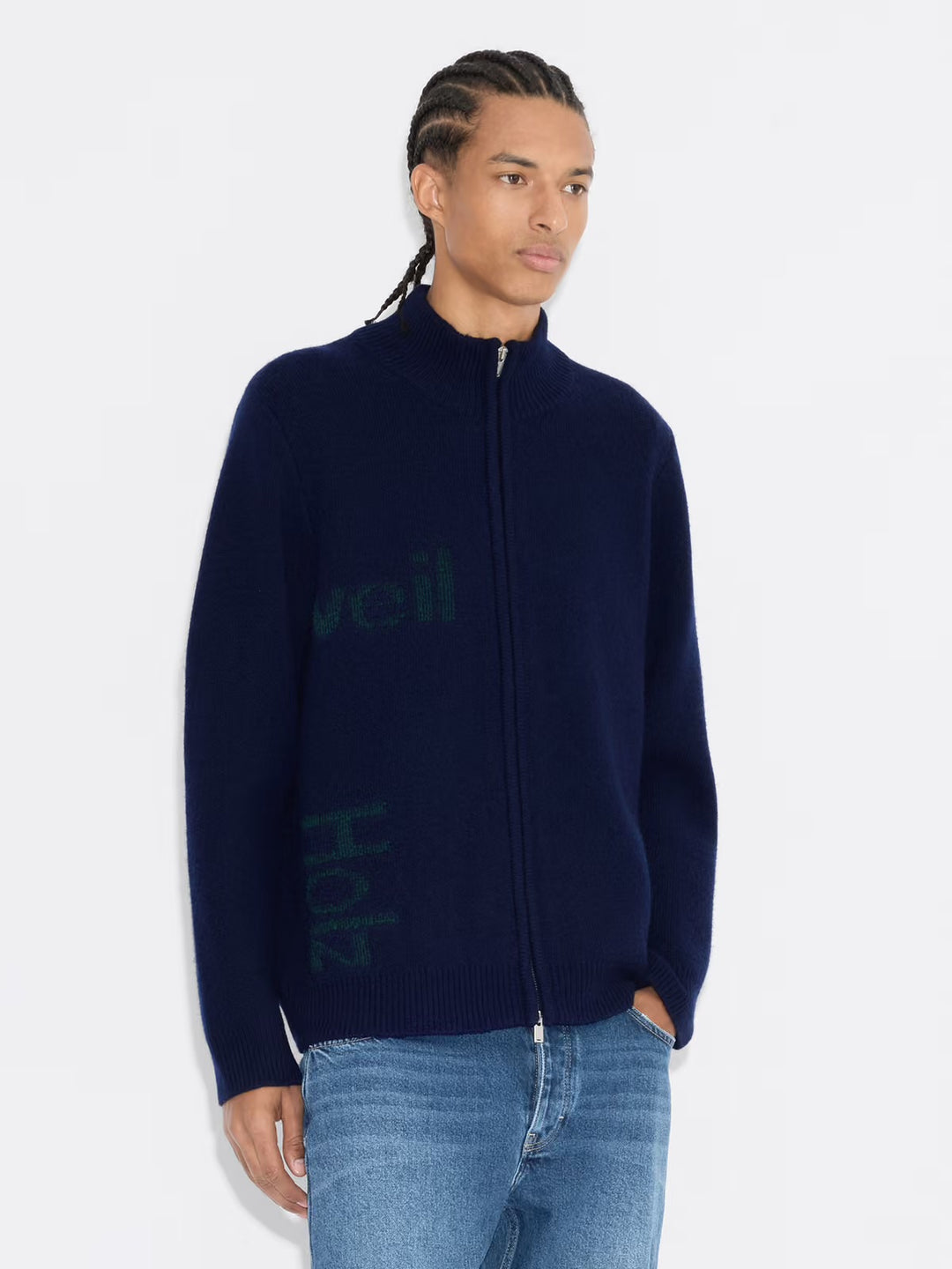 HAZA LOGO ZIP-UP CARDIGAN  Navy Mix