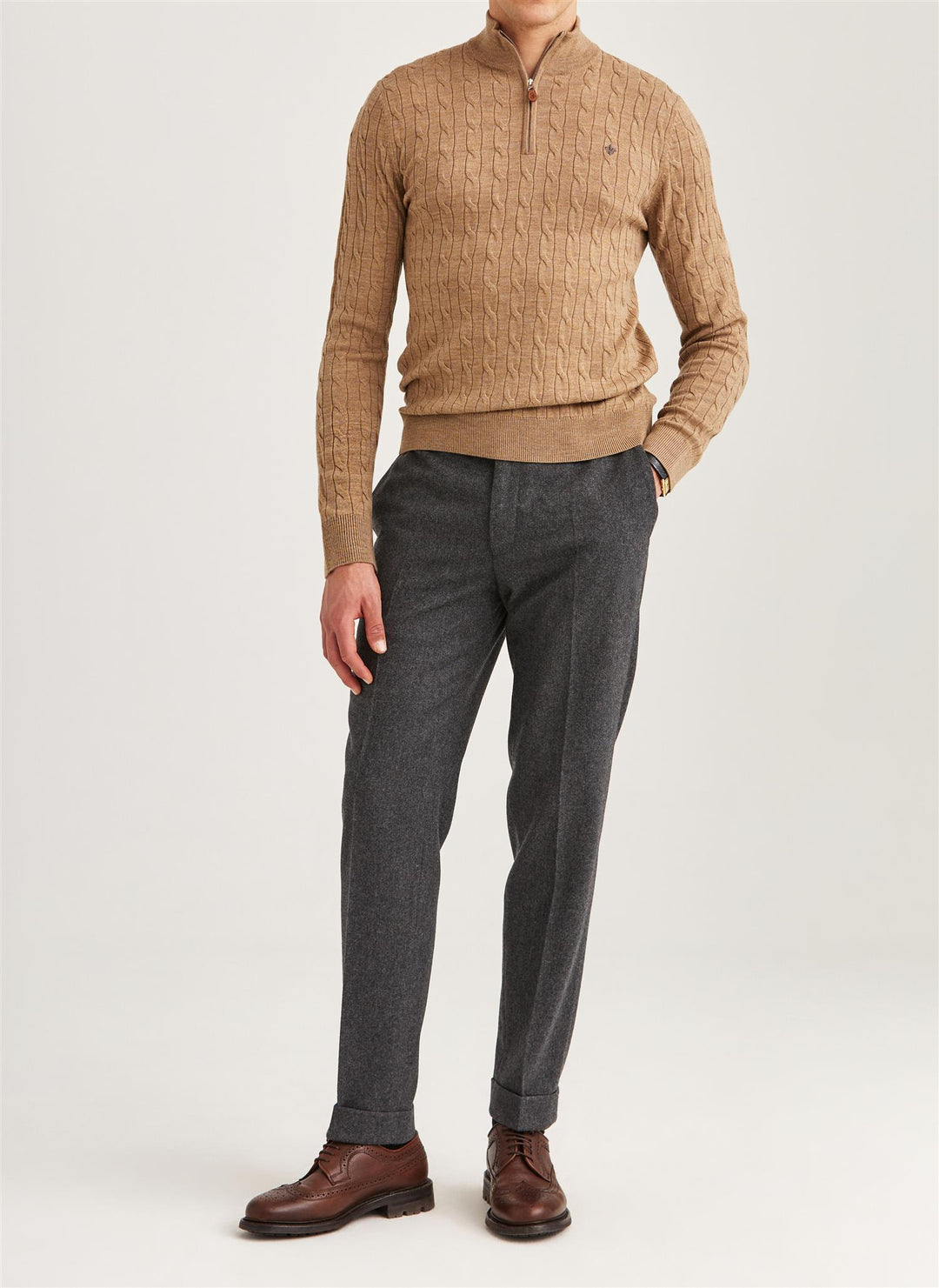 Merino Cable John Zip  Camel