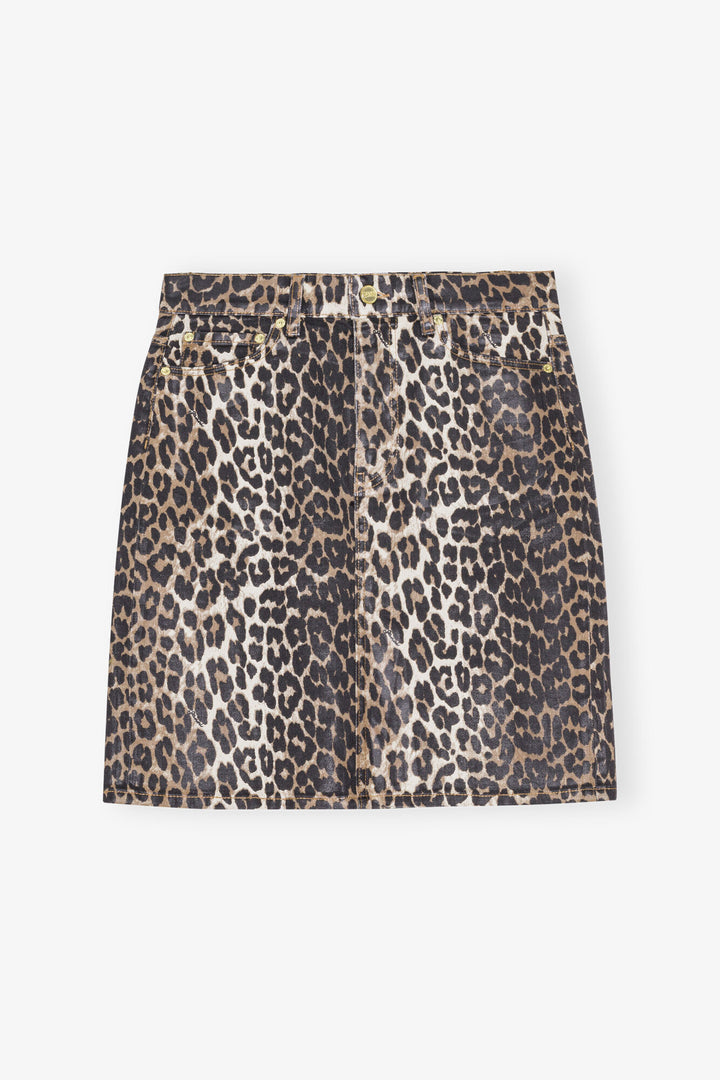 Foil Print Denim Skirt  Leopard