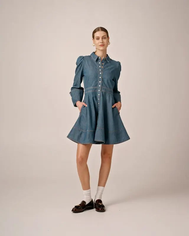 DENIM MINI DRESS  Dark Blue