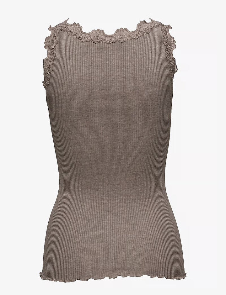 RWBabette Silk SL U-neck Lace Top  Brown Melange