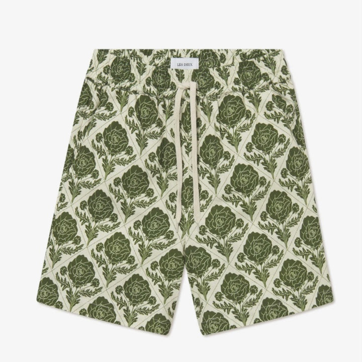 Lesley Flower Tile AOP Shorts  Vintage Green/Ivory