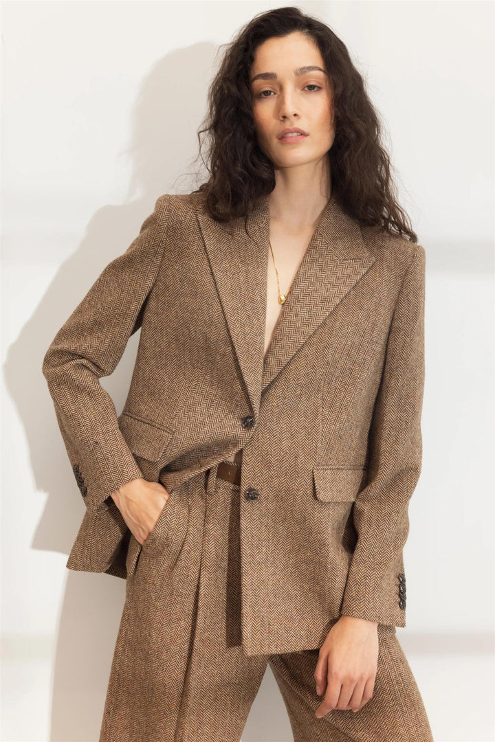 Abby Herringbone Blazer  Cognac Herringbone