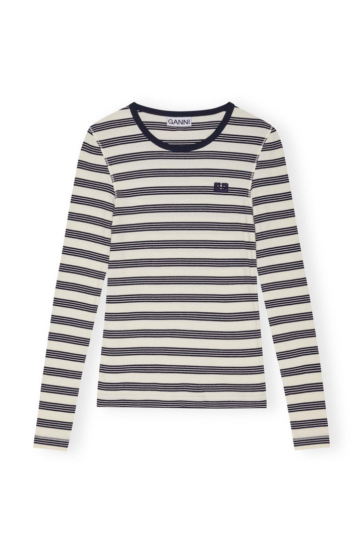 Striped Soft Cotton Rib Long Sleeve T-Shirt  Sky Captain