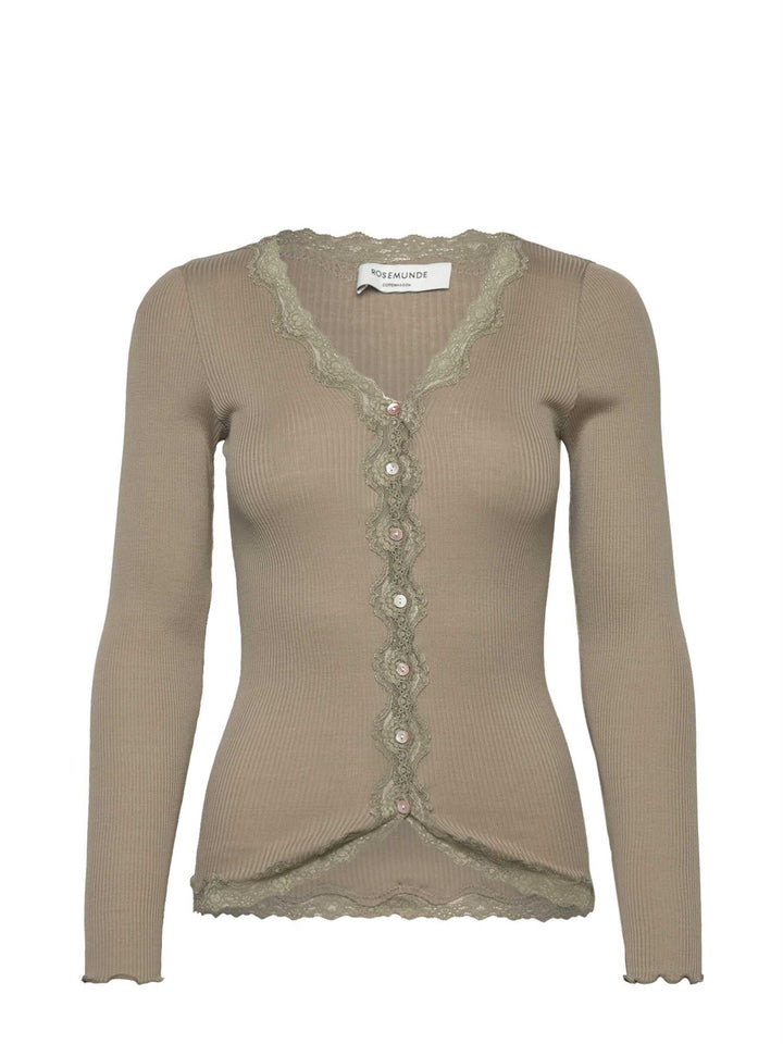 Babette LS V-neck Regular Lace Cardigan  Laurel Oak