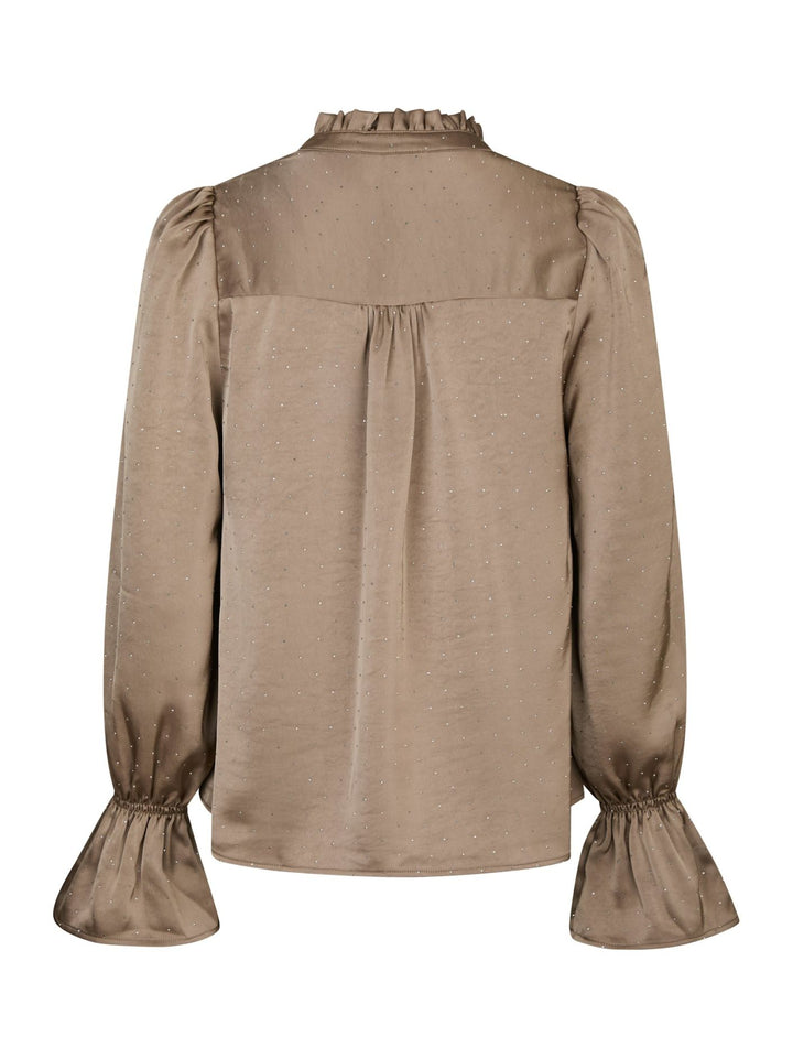 Amara Heavy Satin Bedaz Blouse  Dark Taupe
