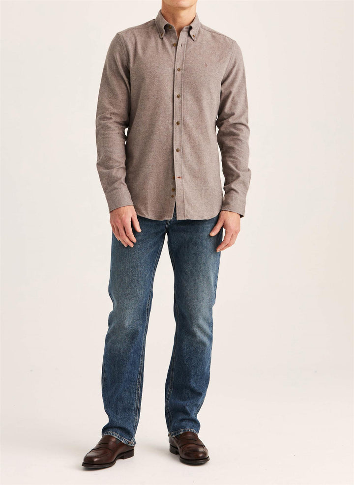 Flannel Herringbone Shirt-Slim Fit Brown