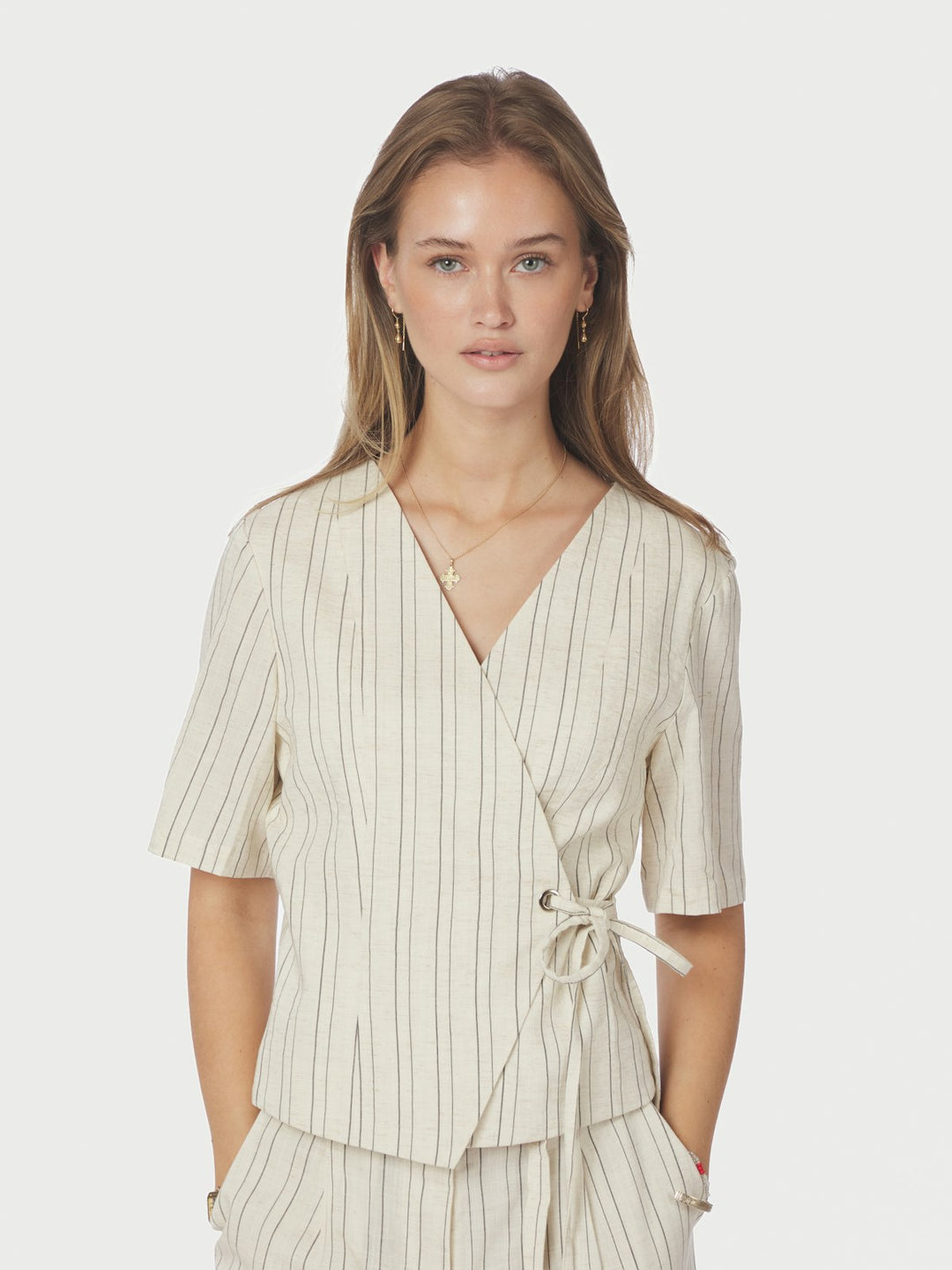 Simmo Stripe Eyelet Blouse  Off White