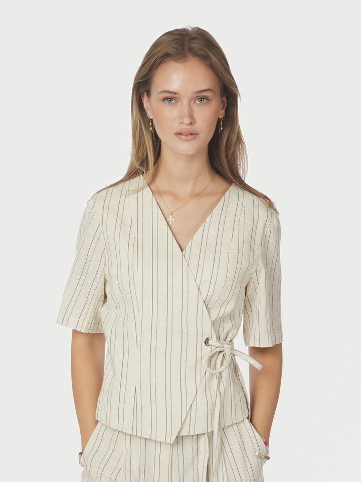 Simmo Stripe Eyelet Blouse  Off White
