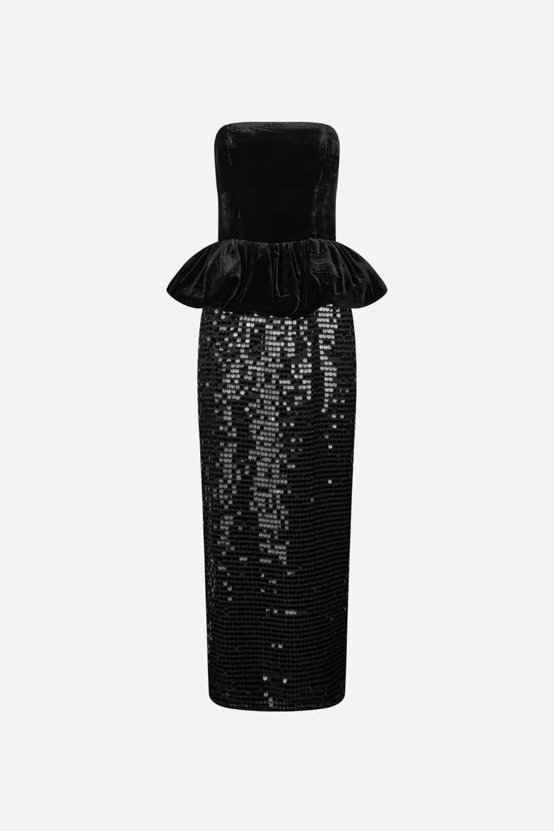 Sequins Maxi Peplum Dress  Black