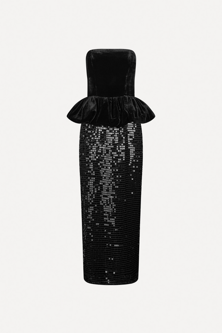 Sequins Maxi Peplum Dress  Black