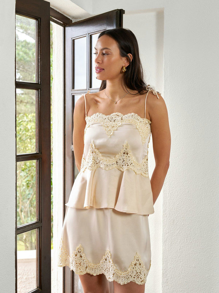 Kaela Heavy Sateen Lace Top  Light Yellow