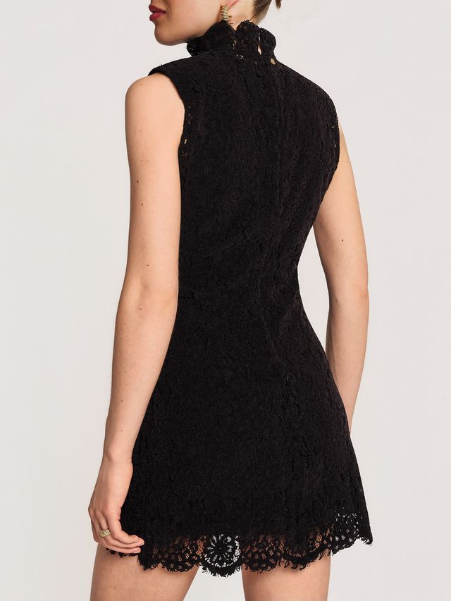 Lace velvet mini dress Black