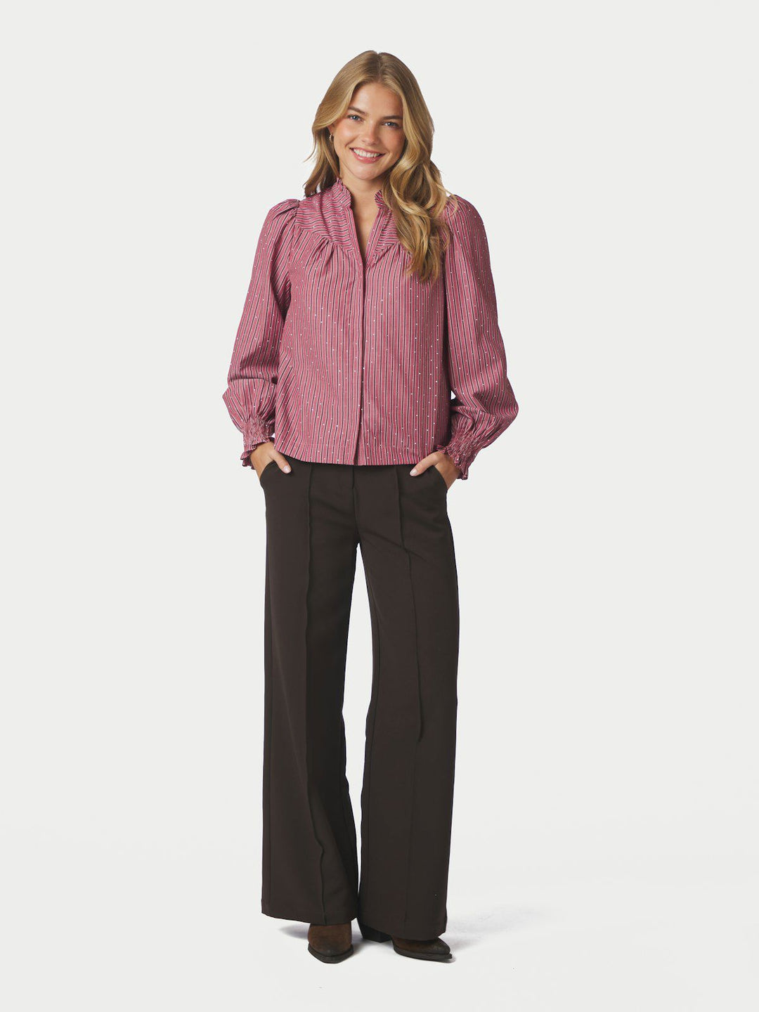 Astrida Soft Stripe Stone Blouse  Dark Rose