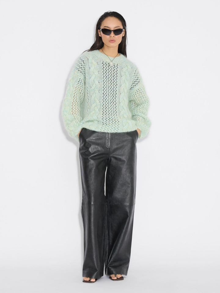 Mohair Cable Knit Crew  Green Mix