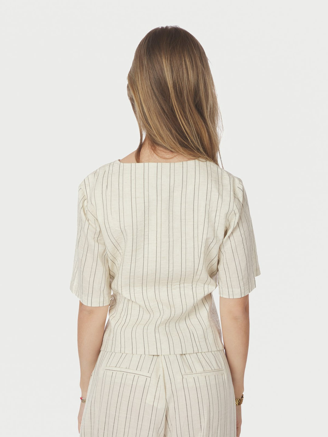 Simmo Stripe Eyelet Blouse  Off White