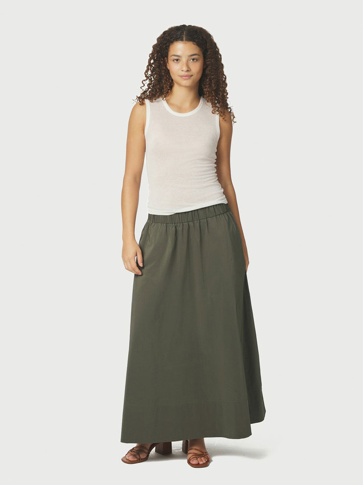 Yara Long Poplin Skirt  Army