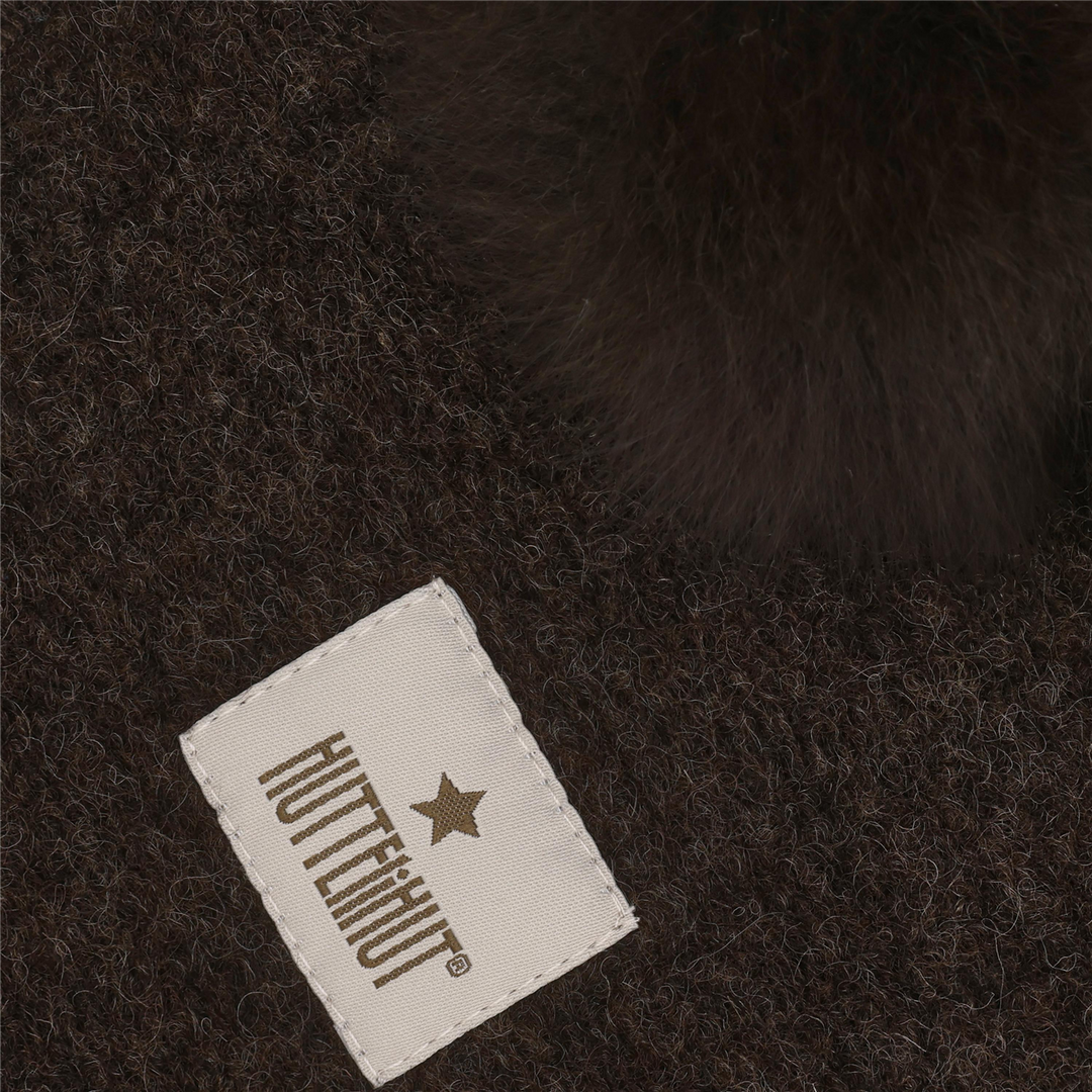 Balaclava Wool Alpaca Pompoms  Dark Brown Melange