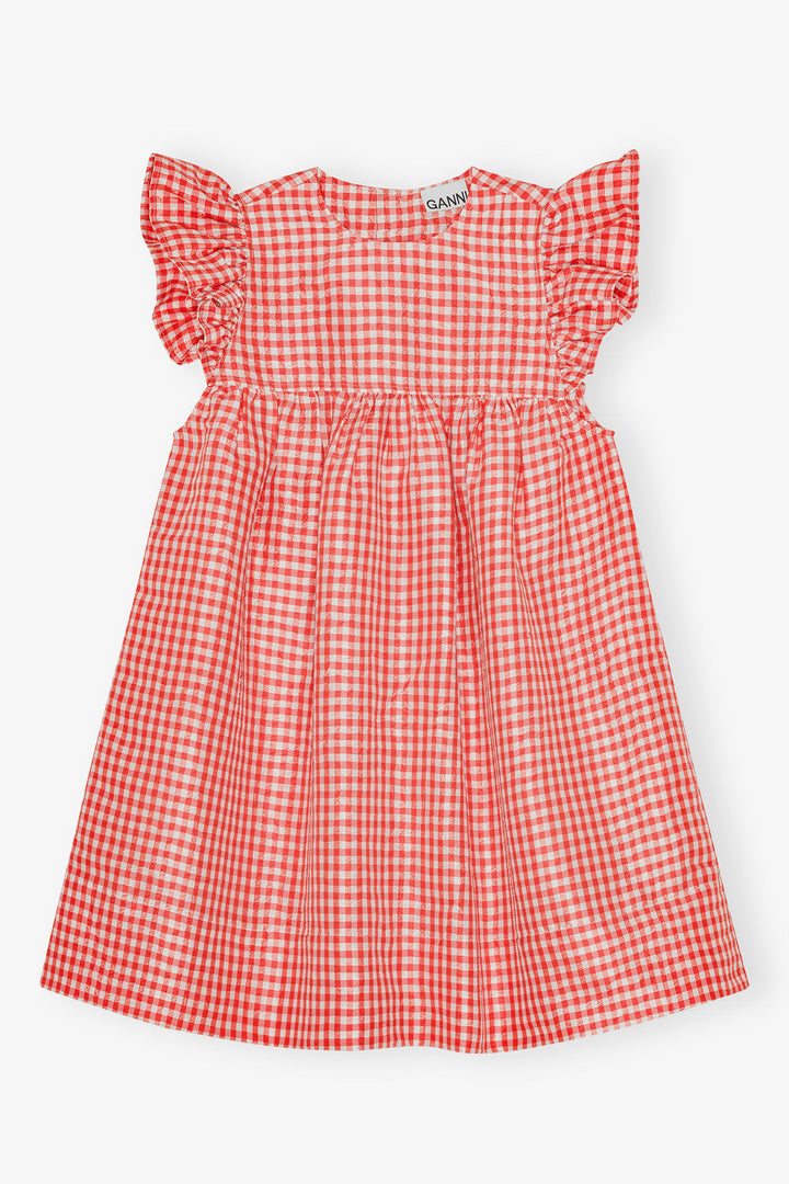 Crinkled Taffeta Check Frill Mini Dress  Red Alert